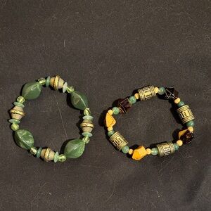 Elegant Green and Gold Beaded Bracelet Set